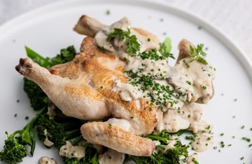Poussin with Mustard Sauce & Mushrooms